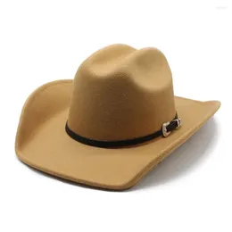 Berets Quatro Estações Chapéus de Cowboy Jazz Caps para Mulheres e Homens Lã 57-58cm Western Curvo Brim Cowgirl Acessórios NZ0067