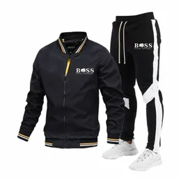 BSS FLEX Giyim Yüksek Kaliteli Casual Ceket Seti Yeni İlkbahar ve Sonbahar Erkekler Eklenmiş Pantolon Beyzbol Stand Boyun Rüzgar Geçirmez Ceket 97DE#