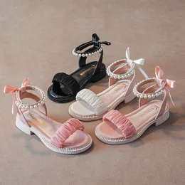 Barn sandaler flickor gladiator skor sommar pärla barn prinsessa sandal ungdom småbarn fotfäste rosa vita svart 26-35 t7w4#