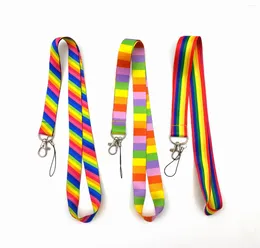 Keychains 20pcs Color Stripes Keychain Lanyards Id Badge Holder Card Pass Mobile Phone USB Key Strap