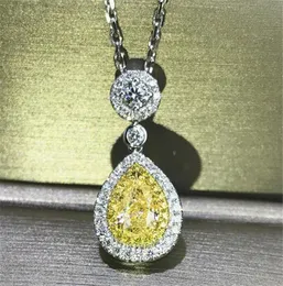 Super Deal Luxury Jewelry 925 Sterling Silver Yellow Topaz CZ Diamond Water Drop Pendant Pear Cut Zircon Women Clavicle Necklace G3082775