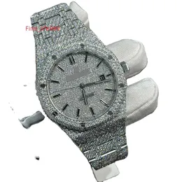 Populära White Moissanite VVS Cuban Watch AP 1023 Iced Out Bust Down Hip Hop Watch Personlig lyxklocka