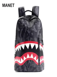Pu tubarão designer saco 156 polegada grade mochila de luxo para o sexo masculino grande capacidade ombro s travle portátil mochilas escolar1503868