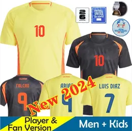 2024 Colômbia Copa América JAMES Camisas de futebol Kids Kit 24 25 Colômbia Seleção Nacional Camisa de Futebol Casa Fora Camisetas D.VALOYES ARANGO C. CHUCHO CUADRADO