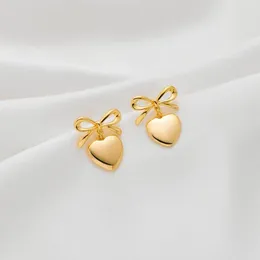 Orecchini pendenti di pregevole fattura elegante fiocco a cuore goccia per le donne gioielli vintage di lusso regalo Natale Bowknot Stud lei