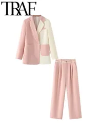 Traf Gal Spring spring patchwork Women Pink Louse Blazer Suits Long Sleeve Office Jacke