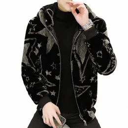 Winter Faux Pelz Nerz Jacke Nerz Verdicken Warme Kapuze Pelzmantel LG Sleeve Zipper Schlank Koreanische Busin Marke Männer Kleidung neue H01Q #