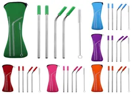 New 4Pcs Reusable Silicone Tips Cover Stainless Steel Straight Bent Drinking Straws With Bag Brush Drop 9546638