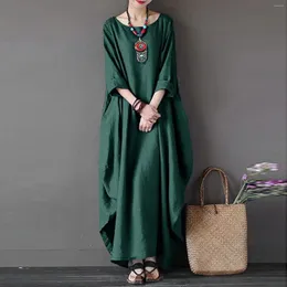 Casual Dresses Fashion Summer 2024 Ladies Sale O Neck Cotton Linen Midlength kjol Midi