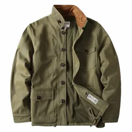 American Vintage Men Hunting Jacket Gatwork Multi-Pocke Fleece Cargo Coat Case Lasual Warm Stand Twar