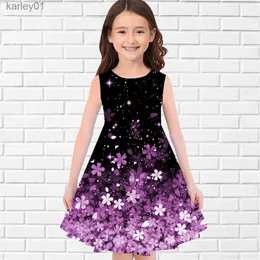 Kız Dresses Teen Girls Renkli Çiçek Baskı Elbiseleri Çocuk Kız Parti Kiliz Prenses Elbise Tank 3D Baskı Güzel Kelebek Dressclothing YQ240327