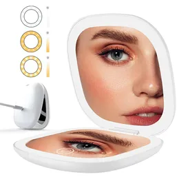 Touch Screen LED Makeup Compact Mirror Double Sided Travel Makeup Mirror 1X5X Magnification Lighted Cosmetic Foldable Mirror 240314