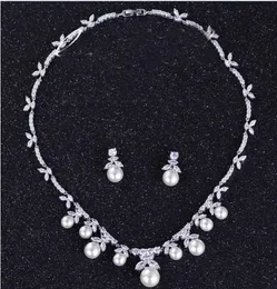 Brandneues 2019 hochwertiges exquisites Perlen-Strass-Platin-Schmuck-Halsketten-Ohrring-Set für Hochzeit, Braut, Abschlussball, Abend 7448286