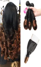 Mink Ombre Brazilian Ombre Spring Curl Hair Bundles 10A 2 Tone Ombre Virgin Human Hair Spring Curl 부품 레이스 Closure5813837