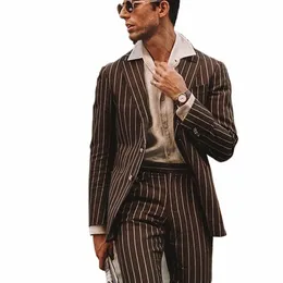 Brown Smart Casual Stripe Wedding garnitury Groom Wear Men's Blazer Custom Made Handsome Party Busin Office Praca PROM DR 2022 I8KA#