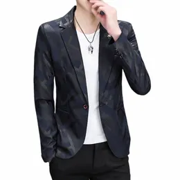 Hoo 2023 Men's Autumn Stlazer New Printed Blazer وسيم شاب شاب Fi غير رسمي All-Matching Blazers D6nn#