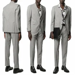 Duas peças Houndstooth Men Suits Fit Slim Custom Made Bonito Cott Spring Suits Two Butt Formal Busin Coat + Pant x8NJ #