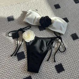 Kadın Mayo Bandeau Çiçekleri Kadınlar 2 Parça Yüzme Takım Seksi Bikinis 2024 Bikini Set Kız Mayo Takımları Mayo Beach Giyim