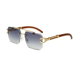 Designer solglasögon för man polariserade metallramlösa trätempel lyxiga leopardform solglasögon4082868