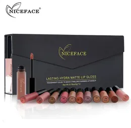 Niceface 12 Colours Lip Gloss Matte Liquid Lipstick Seksowna farba Wodoodporna długie Hydra Lips Makeup Kit3151033