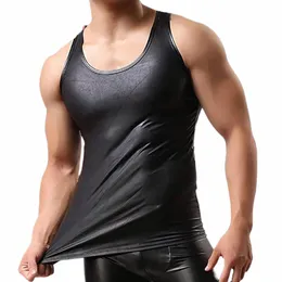 Männer Sexy PU Leder Tank Top Sleevel Erotische Sha Mantel Stretch Shirts Weiche Latex Bodyc Patent Leder T-shirt Club weste G7Fx #