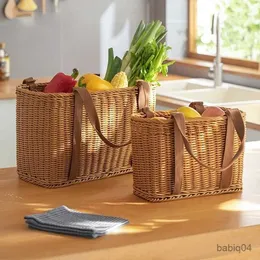 Cestini portaoggetti Cestino portaoggetti intrecciato a mano Cestini da picnic all'aperto Cucina in rattan Frutta Verdura Pane Carrello per la spesa Organizer da bagno con manico