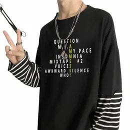Kpop popular straykids cantor falso duas peças camisetas pergunta álbum carta gráficos verão unisex oversized lg manga camiseta t0ml #