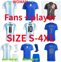 2024 Argentina Soccer Jerseys Fans Player Version Messis Mac Allister Dybala di Maria Martinez de Paul Maradona Men Women Kids Football Shirt Barn målvakt
