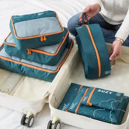 2024 7 Pezzi Set Organizzatore di viaggi Borse portaoggetti Valigia Portabagagli portatile Organizzatore Abbigliamento Scarpe Tidy Pouch Set di imballaggio Custodie