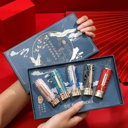 5-teiliges, geschnitztes Lippenstift-Set im chinesischen Stil, matt, feuchtigkeitsspendende Lippen, Geschenkbox, Make-up-Lippenstift, Luxus-Make-up-Set 240321