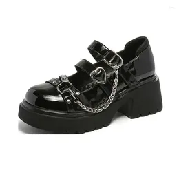 Scarpe casual Mary Jane stile college con suola spessa per le donne Dolce e freddo Decorazione con catena in metallo Oxford in pelle verniciata Lolita