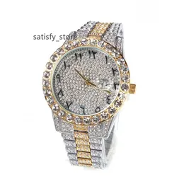 Hip Hop lodowany Diamond Watch Mężczyźni Kobiety arabski numer pełny kamienie cyrkonowe luksusowe zegarki kwarcowe wodoodporne