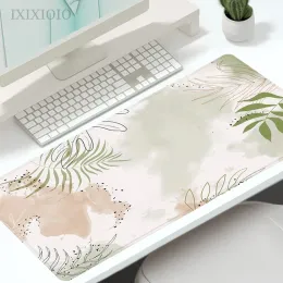 Almofadas folhas de plantas verdes mouse pad gamer xl hd grande mousepad xxl teclado mecânico tapete macio escritório tapetes de mesa