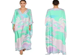 Women039S Luxury 2020 Vneck Jersey Silk Maxi Dress Women039S 34 Sleeveチャーミングな幾何学的緑のプリントスパンデックス伸縮可能2602146