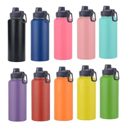 18oz 32oz 40oz Double Wall Hydroes rostfritt stål vattenflaska med halmlockvakuumisolerade kolvtermos för sport 2L 240327