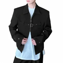 Inderun 2023 MĘŻCZYZN KURTY SIŁO KOLOR ZMUPERA LAPEL LG Casual Coats Men Men Streetwear Korean Style Fi Męskie cienkie kurtki Q7xc#