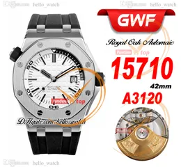 GWF V2 Dalış 42mm 15710 A3120 Otomatik Erkekler İzle Beyaz Doku Dostu Çelik Kılıf Siyah Kauçuk Kayış Bents Sport Saatler Süper Edition Hellowatch A44B