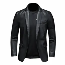 2023 New Suit Oversized Leather Jacket Busin Fi Men's Vegan Jacket Men's Slim Fit PU Leather Jacket Suit For Men S-5XL C2J7#
