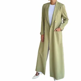 Formale Blazer Frauen Anzüge 1 Stück LG Jacke Greeen Einfarbig Zweireiher Spitze Revers Lose Beiläufige Abayas Luxus Kleidung a8bc #