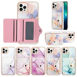 Card Pack Marble chromed for iPhone 15 Plus 14 Pro Max 13 12 11 Soft IMD TPU PU Leather ID Card