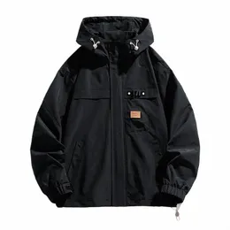 Männer Jacke Frühling Herbst Mit Kapuze Lose Wasserdicht Winddicht Männliche Arbeitskleidung Jacke Koreanische Casual FI Kleidung Top Oberbekleidung R8aC #