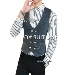 Herrdräkt Väst dubbelbröst Slim Fit ärmjackor Busin Formell bröllop prom Waistcoat O3nk#