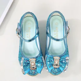 Brand Bow High Heel Shoes For Girls Princess Shoes Barn Paljett Läderskor Kids Party Wedding Bling Glitter Crystal Shoe