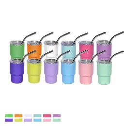 3オンスの昇華ショットグラスカップ90mlワインタンブラーダブルウォールステンレススチールショットグラスNON Vacuum with Lid and Straw for DIY 12colors