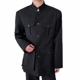 IEFB Multi-Pocket Men's Suit Jackets النمط الصيني طوق بعقب ألوان صلبة ذكور ذكري جديد Spring Spring 2024 9C4341 x6d9#