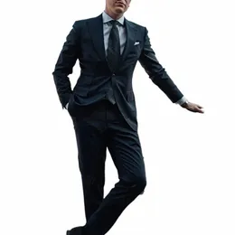swobodny czarny garnitur męski formalny busin Blazer Slim Fit Office noszenie Bankiet Tuxedo 2 sztuczne spodnie z kurtką Zestaw Terno Masculino v2fh#
