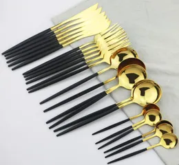 Set da 24 pezzi Set di posate in oro nero per cena in acciaio inossidabile 1810 Set di posate per coltello e forchetta Set da cucina Regalo per feste Si8122188