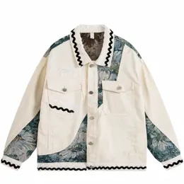 الخريف harajuku cargo denim سترة الرجال نساء صفن البصفقة المرقعة الكورية Fi Quarged Varsity Jacket للجنسين البيسبول Outwear S3Qe#