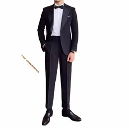 Slim Fit Men Suit Black Formal Wedding Groom Tuxedos 2 피스 Busin Male Fi Set Jacket 바지 최신 코트 디자인 K72K#