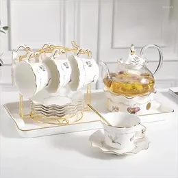 Teaware Sets European Afternoon Tea Coffee Cup Glass Flower Teapot Set Home Creative Candle Heating Fruit Teacup Combination Gift